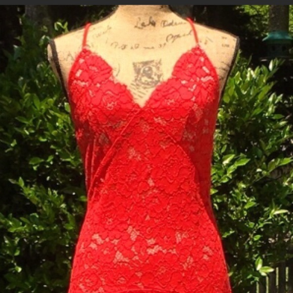 Red guipure lace open back dress - Picture 9 of 9